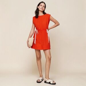 Banana Republic Cotton Poplin Cinch Waist Mini Dress Orange NWT Sz S